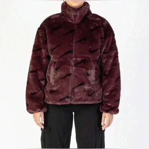 Nike womens sportswear faux fur allover print jacket in Burgundy crush size XS